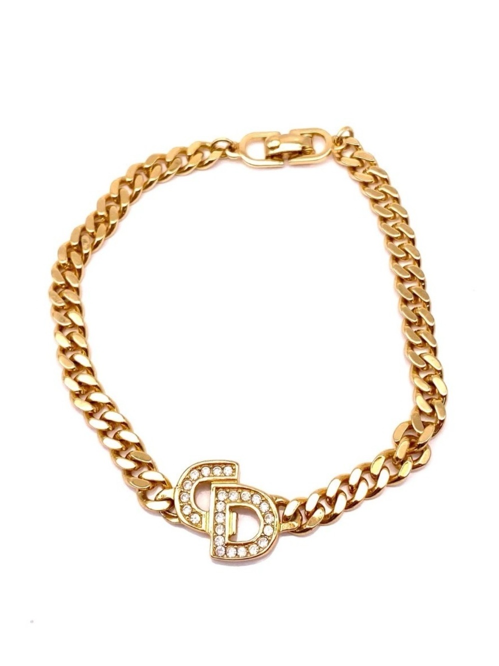 Authentic Vintage Dior Classic CD Logo Monogram Pavé Gold Cuban Link Bracelet - Picture 2 of 6
